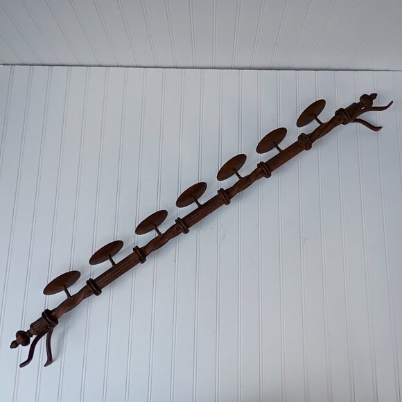 Large Wrought Iron Candelabra Candle Holder Centerpiece Rust Brown Rustic Vtg - Picture 11 of 14